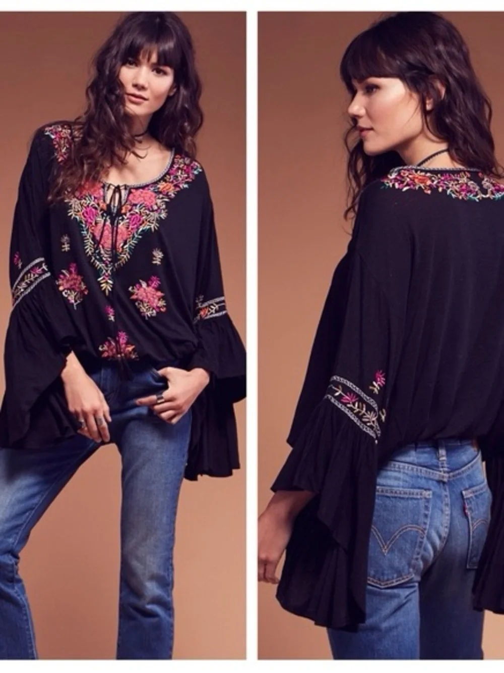 Free People Siren Song Embroidered Linen Blouse Top - Picture 1 of 6